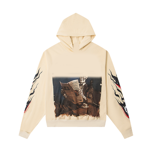 <span class=keywords><strong>Felpa</strong></span> <span class=keywords><strong>con</strong></span> cappuccio unisex color crema <span class=keywords><strong>con</strong></span> stampa <span class=keywords><strong>scheletro</strong></span> robot, chiusura <span class=keywords><strong>con</strong></span> zip frontale, in cotone lavorato a maglia, vestibilità regular, ideale per l'autunno. - Product Image 5