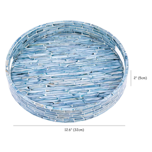 Trendy Handcrafted Blue <b>MOP</b> Round Stripe Tray For Serving And Decoration Premium Quality Eco-Friendly Product Wholesale - Product Image 1