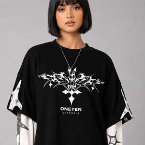 Camiseta de Mujer con Mangas en Contraste Negras, Estampado Gráfico, Estilo Urbano Holgado, Uso Diario Informal, 100% Algodón, Corte Holgado, Tejido Jersey - Product Image 3