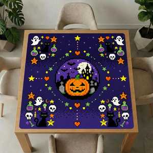 Tapis de Mahjong Pixel Art Halloween, Housse de Table de Poker Rétro Gamer Citrouille Antidérapante - Product Image 1