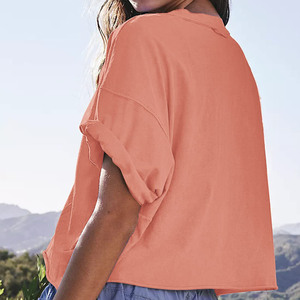 Multi Color Women Polyester/Cotton Blend Breathable Casual 3D Printed Crop T-Shirt Short Sleeve O-Neck Regular Fit Women's Tee - Product Image 4