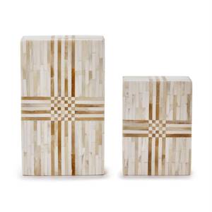 Bamboo Rectangular <b>Storage</b> Boxes Set With Minimalist Striped Pattern <b>Stackable</b> Jewelry Organizer Decorative Keepsake Box Duo - Product Image 3