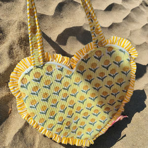 Sacs à main jaunes motif cœur, sacs fourre-tout Saint-Valentin, sacs de pique-nique multifonctionnels mignons en coton, sacs de rangement personnalisés pour l'été et l'automne - Product Image 2