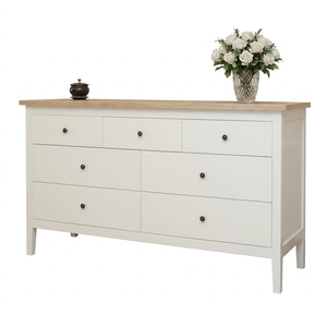 Muebles de Madera Sólida para Sala de Estar, Aparador Moderno Estilo Farmhouse, Credenza de Dos Tonos, Base Blanca, Puerta con Rejillas, Almacenamiento, Vitrina para TV - Product Image 1