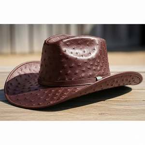 Chapeau de cowboy en cuir d'autruche, chapeau en cuir exotique, chapeau de cowboy texture autruche, chapeau de cowboy de luxe, chapeau d'autruche authentique - Product Image 5