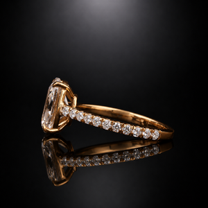 Bague de fiançailles en diamant de laboratoire taille coussin allongée de 3 carats, en or rose 14K 18K, pavée, solitaire, pour femme - Product Image 3
