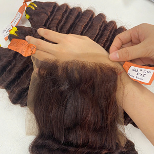 Extensions de cheveux humains vierges bruts vietnamiens 100% naturels, trame en dentelle, ondulation lâche profonde, brun, super double drawn, prix de gros - Product Image 4