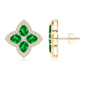 Pear Cut Emerald Diamond Floral <b>Stud</b> <b>Earrings</b> 14kt Solid Gold Halo Fine Jewelry OEM Wholesale Manufacturer Gift for Fiance - Product Image 1