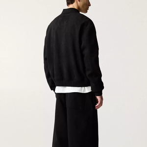 Blouson bomber noir pour homme, col montant, fermeture éclair, vêtement décontracté d'automne, en coton, tricoté, coupe classique, poches - Product Image 2