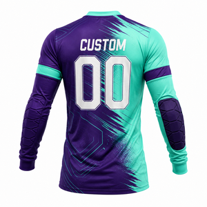Maillot de gardien de but pour homme, violet et turquoise, à imprimé géométrique sublimé, avec protections coudières en mousse et évacuation de l'humidité - Product Image 2