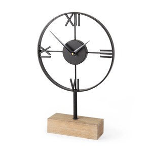 Minimalist Metal Desk <b>Clock</b> With Roman Numerals And Wooden Base Silent Quartz Movement For Office Or Home Decor From India - Product Image 6