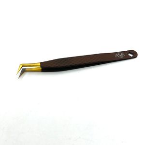 แหนบต่อขนตาแบบ L-Type สีน้ำตาล ปลายเคลือบใยทอง สำหรับแยกขนตา - Product Image 2