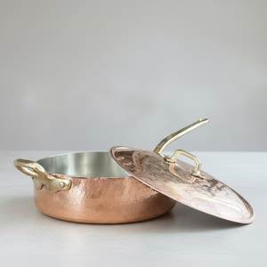 Indian Copper Hammered Sauce <b>Pan</b> With Lid Brass Handle Kitchen Cookware Cooking Pot Wholesale OEM Custom Logo Export Bulk Supply - Product Image 2