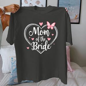 Mom of the <b>Bride</b> with hearts pure cotton women's <b>Tshirt</b> comfort fit - Product Image 2