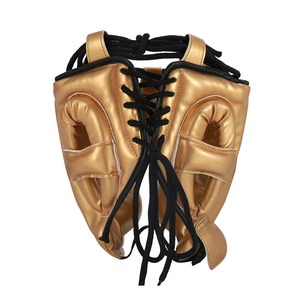 Protector de cabeza color dorado hecho a medida, de alta calidad, hecho con cuero vacuno 100% genuino para entrenamiento y combate de MMA y kickboxing. - Product Image 4