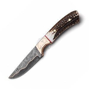 Nuevo Cuchillo de Caza Estilo Vaquero de 8.5 Pulgadas con Hoja de Acero Damasco y Cobre Cu-Mai, Fabricación Artesanal, Punta Caída, con Empuñadura de Asta de Ciervo - Product Image 1