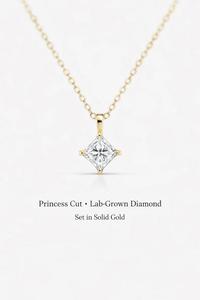<b>Solid</b> Gold Princess Cut Lab Grown Diamond Solitaire <b>Necklace</b> Diamond Pendant for Daily Wear Ethical Luxury Jewelry Gift - Product Image 2