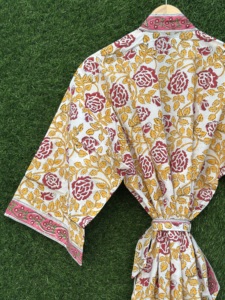 Bata Kimono de Algodón con Estampado Floral para Mujer, Larga, de Manga Larga, Informal, para Primavera/Verano, Suave, Ligera, Hecha a Mano, con Cuello en V - Product Image 6
