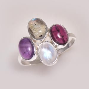 Natural Multi Gemstone <b>Ring</b> Handmade 925 Sterling Silver Moonstone Amethyst Labradorite <b>Statement</b> Jewelry - Product Image 5