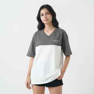 <b>Women's</b> Color Block <b>V</b>-<b>Neck</b> <b>T</b>-<b>Shirt</b> Short Sleeve Loose Fit 100% Cotton Jersey Breathable Spring Summer Casual Top - Product Image 3