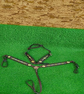 Collarín de pecho de cuero para caballo, estilo western, con abalorios geométricos y conchos, correa ajustable, conjunto de equipo de equitación. - Product Image 4