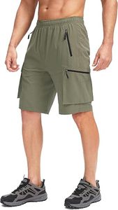 Men's Quick Dry Cargo <b>Shorts</b> With 3D <b>Padded</b> Seat Summer Outdoor <b>Cycling</b> Wear Olive Green Multi Pocket Design - Product Image 2