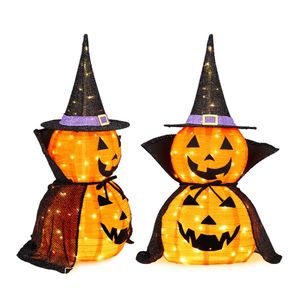 2 confezioni 3FT decorazione di zucca illuminata di Halloween 176 LED Pop-Up Jack-O-Lantern lampada Cape Plug per giardino esterno per feste Patio - Product Image 2
