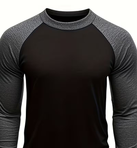 Men's Long Sleeve Raglan T-Shirt 100% Cotton Black Gray Knitted O-Neck Regular Fit Quick Dry Solid Casual Wear 180g Front Logo - Product Image 3