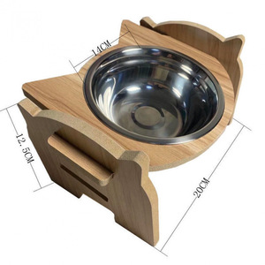 Bols de nourriture élégants en céramique pour chats et chiens avec base en bois, design surélevé - Product Image 3