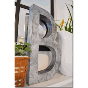 Letra B de metal galvanizado rústico para decoración de pared, alfabeto de hierro plateado 3D industrial personalizado para decoración del hogar, bodas, fiestas y jardín. - Product Image 1
