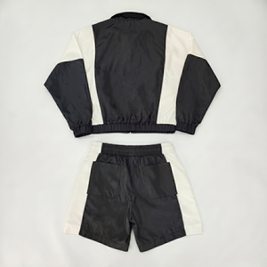 Ensemble coupe-vent deux pièces personnalisé, veste courte zippée 100% coton délavé imprimé, streetwear unisexe, survêtement coupe-vent court - Product Image 2