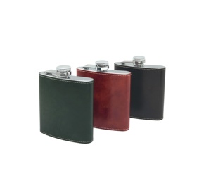 Castello Italian Museum Veau Cuir Acier Inoxydable 6 oz Flask Alcohol Antique Porte-vin Noir Marron Vert Nouveau - Product Image 1