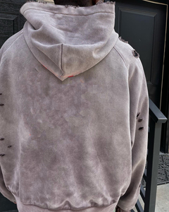 450GSM Oversized Men’s Acid Wash Hoodie 100% Combed Cotton Boxy <b>Zipper</b> <b>Jacket</b> with Drop Shoulder and Custom Logo - Product Image 6