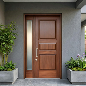 Porte d'entrée de villa moderne GA-42S, sur mesure, en bois massif avec panneau latéral vitré, moulurée à l'avant - Product Image 1