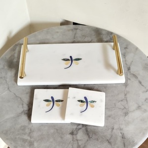 Posavasos cuadrado de mármol blanco con incrustaciones de flores, posavasos de nácar, juego de posavasos de piedra natural, posavasos de mármol hechos a mano para bebidas - Product Image 3