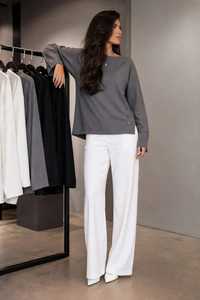 Oneten Apparels Women Grey Crew Neck <b>Top</b> <b>White</b> Wide Leg Pants 2 Piece Set - Product Image 4