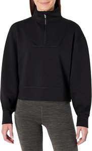 <b>Women</b> Black Half Zip <b>Fleece</b> Pullover Sweatshirt Stand Collar Long Sleeve Solid Quarter Zip <b>Top</b> - Product Image 4