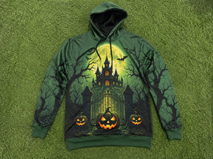 Sudadera con Capucha Personalizada Verde de Halloween con Diseño de Castillo Encantado y Calabaza, Unisex, Sublimada, Estilo Gótico, de Poliéster, Ropa Urbana - Product Image 6