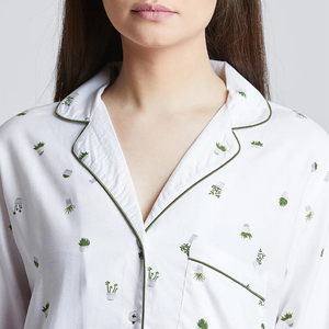Ensemble de pyjama et chemise de nuit élégante pour femmes, 100% coton respirant, manches longues, motif uni, design personnalisé - Product Image 4
