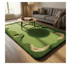 Tapis moderne inspiré du vert de jardin, tapis de golf contemporain pour intérieur, tapis fantaisie pour les amateurs de golf, tapis de salon - Product Image 1