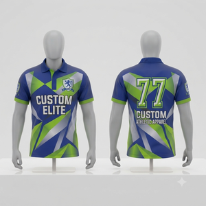<b>Blue</b> Green Silver Geometric Custom <b>Polo</b> <b>Shirt</b> Men's Breathable Sublimated Sports Uniform Team Apparel Casual Athletic Wholesale - Product Image 1