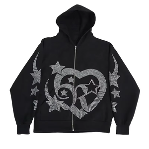 Sweat-shirts et sweats à capuche pour hommes en coton 100% personnalisés avec strass argentés, fermeture éclair intégrale, capuche intégrale, haute qualité - Product Image 3