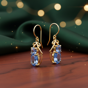 ต่างหูห้อยประดับด้วยหินไฮโดรสีน้ำเงินคุณภาพสูง งานแฮนด์เมด เงินแท้ 925 ชุบทอง 18K เครื่องประดับโดดเด่นสำหรับงานแต่งงาน - Product Image 2