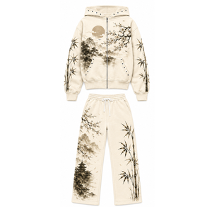 Ensemble de survêtement personnalisé vintage streetwear coupe classique en tissu épais et écologique, comprenant un sweat à capuche et un pantalon empilé, effet délavé à l'acide, pour adultes - Product Image 2