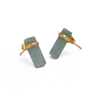 Pendientes de Barra Rectangular de Cuarzo Verde Natural con Baño de Oro, Hechos a Mano, Estilo Minimalista, Geométricos, con Piedras Preciosas - Product Image 2