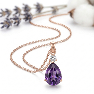 Colgante de Amatista Púrpura en Forma de Pera, Joyería Fina de Oro, Plata y Diamantes, Regalo Moderno y Lujoso para Mujer - Product Image 2