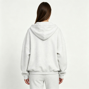 Sweat à capuche surdimensionné pour femme en molleton de coton recyclé écologique, séchage rapide, fermeture éclair intégrale, avec logo frontal - Product Image 2