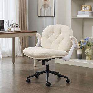 Chaise de bureau à assise croisée avec accoudoirs rabattables et roulettes, chaise pivotante confortable avec siège large pour femmes - Product Image 6