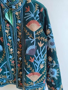 Veste en velours brodée de style chinois, col mandarin, manches longues, motif floral, vêtements d'extérieur d'automne pour adultes - Product Image 3