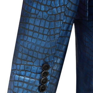 <b>Men's</b> Blue Crocodile Pattern <b>Leather</b> <b>Blazer</b> Slim Fit Single Breasted Suit Jacket - Product Image 4